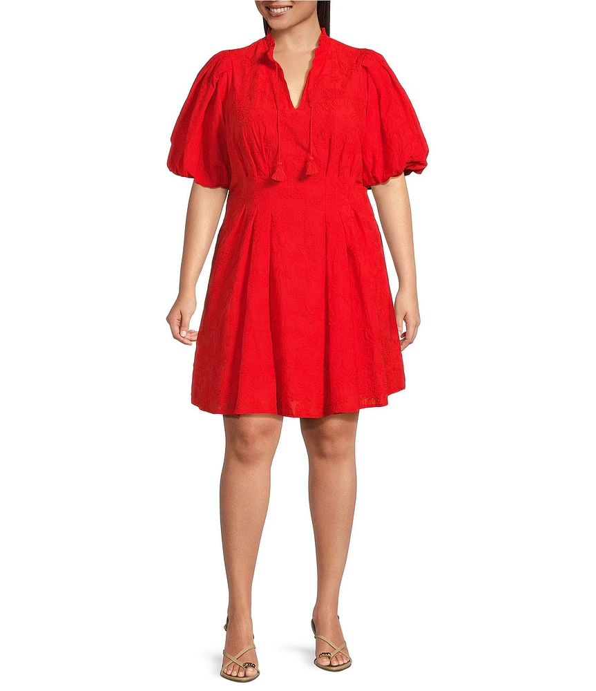 Eliza J Plus Size Short Sleeve Embroidered Cotton Mini Dress