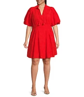 Eliza J Plus Size Short Sleeve Embroidered Cotton Mini Dress