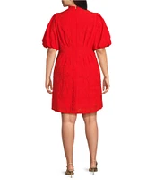 Eliza J Plus Size Short Sleeve Embroidered Cotton Mini Dress