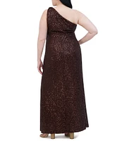 Eliza J Plus Size Stretch Sequin One Shoulder Sleeveless Twisted Waist Gown