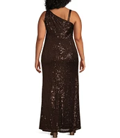 Eliza J Plus Size Stretch Sequin One Shoulder Sleeveless Twisted Waist Gown