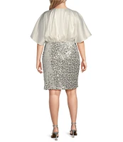 Eliza J Plus Size V-Neck Short Sleeve Sequin Skirt Blouson Dress