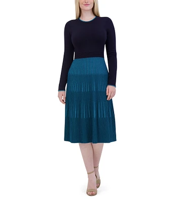 Eliza J Rib Knit Round Neck Long Sleeve Midi Dress