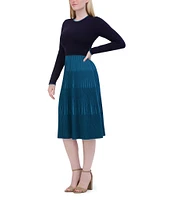 Eliza J Rib Knit Round Neck Long Sleeve Midi Dress