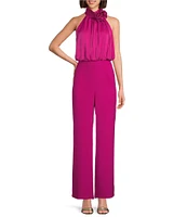 Eliza J Satin Rosette Embellished Mock Neck Sleeveless Blouson Jumpsuit