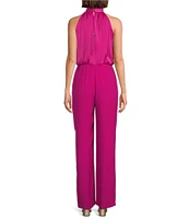 Eliza J Satin Rosette Embellished Mock Neck Sleeveless Blouson Jumpsuit