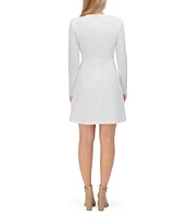 Eliza J Scuba Crepe Crew Neck Long Sleeve Bow Detail A-Line Dress