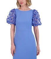 Eliza J Scuba Crepe Scoop Neck Short Puff Sleeve 3D Butterfly Sheath Midi Dress