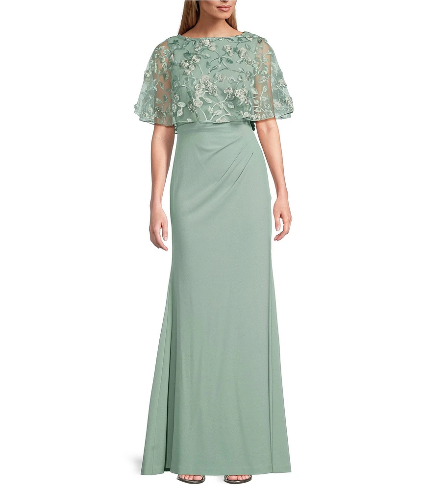 Eliza J Scuba Soutache V-Neck Sleeveless Capelet A-Line Gown
