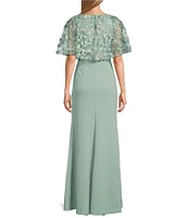 Eliza J Scuba Soutache V-Neck Sleeveless Capelet A-Line Gown