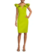 Eliza J Scuba V-Neck Ruffled Cap Sleeve Sheath Dress