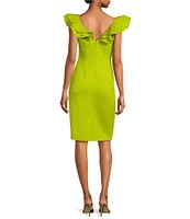 Eliza J Scuba V-Neck Ruffled Cap Sleeve Sheath Dress