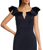 Eliza J Scuba V-Neck Ruffled Cap Sleeve Sheath Dress