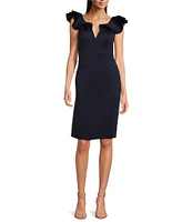 Eliza J Scuba V-Neck Ruffled Cap Sleeve Sheath Dress