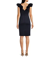 Eliza J Scuba V-Neck Ruffled Cap Sleeve Sheath Dress