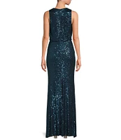 Eliza J Sequin Cowl Neck Sleeveless Blouson Gown