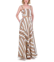 Eliza J Square Neck Sleeveless Stripe Scarf Print Aline Maxi Dress