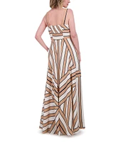 Eliza J Square Neck Sleeveless Stripe Scarf Print Aline Maxi Dress