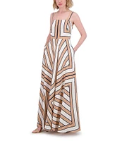Eliza J Square Neck Sleeveless Stripe Scarf Print Aline Maxi Dress