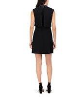 Eliza J Stretch Crepe Mock Neck Sleeveless Beaded A-Line Pop Over Dress