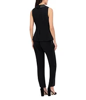 Eliza J Stretch Crepe V-Neck Satin Lapel Sleeveless Peplum Straight Leg Jumpsuit