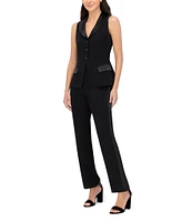 Eliza J Stretch Crepe V-Neck Satin Lapel Sleeveless Peplum Straight Leg Jumpsuit