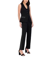 Eliza J Stretch Crepe V-Neck Satin Lapel Sleeveless Peplum Straight Leg Jumpsuit