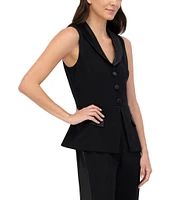 Eliza J Stretch Crepe V-Neck Satin Lapel Sleeveless Peplum Straight Leg Jumpsuit