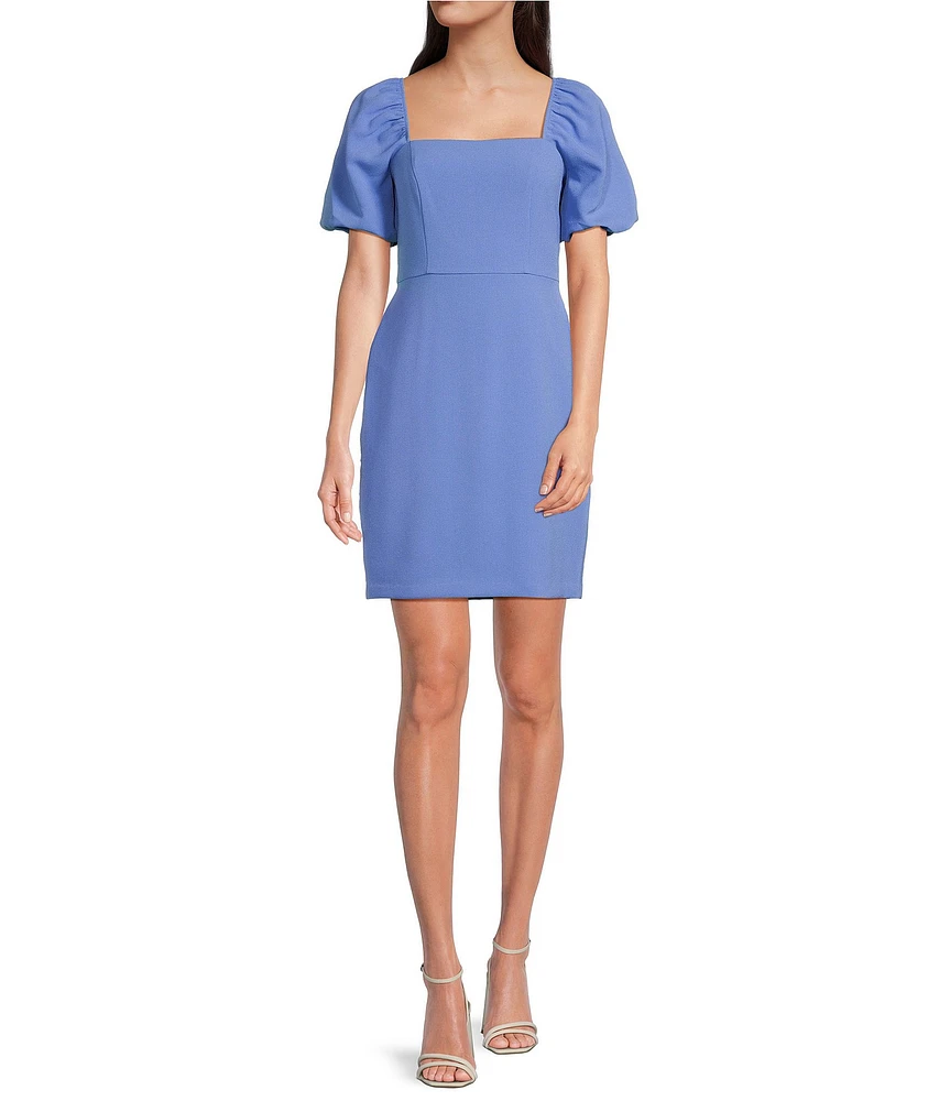 Eliza J Stretch Square Neck Short Puffed Sleeve Sheath Dress