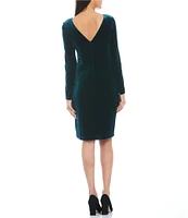 Eliza J Surplice V-Neck Long Sleeve Velvet Ruched Sheath Dress