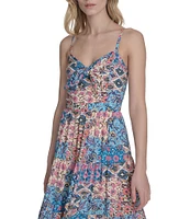 Eliza J Sweetheart Tie Front Patchwork Print Crepe De Chine Maxi Dress