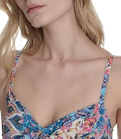Eliza J Sweetheart Tie Front Patchwork Print Crepe De Chine Maxi Dress