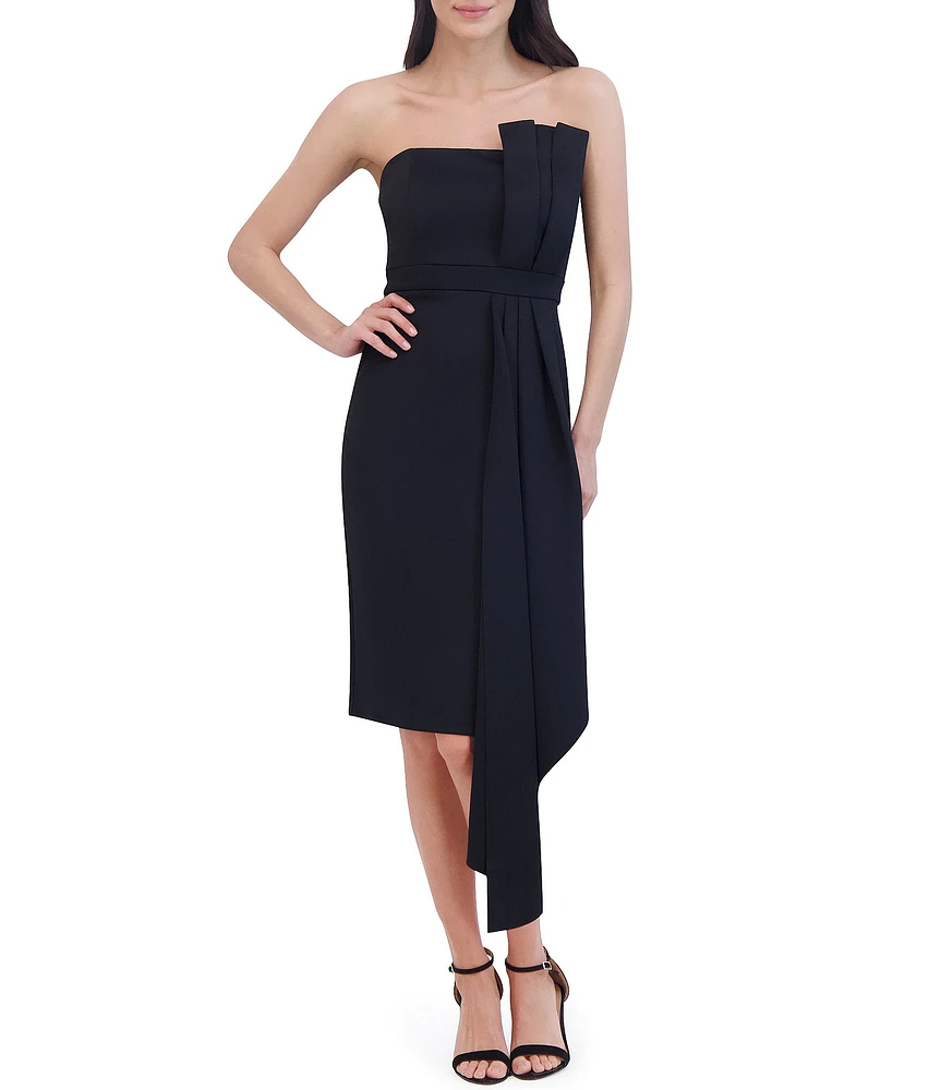 Eliza J Techno Scuba Strapless Sleeveless Bow Pleated Drape Dress