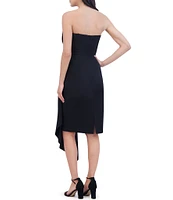 Eliza J Techno Scuba Strapless Sleeveless Bow Pleated Drape Dress