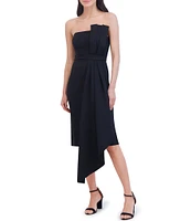 Eliza J Techno Scuba Strapless Sleeveless Bow Pleated Drape Dress