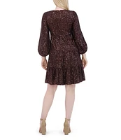 Eliza J V-Neck 3/4 Balloon Sleeve Sequin Tiered Trapeze Dress