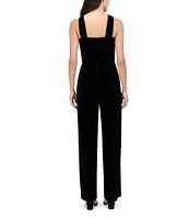 Eliza J Velvet Halter Neck Sleeveless Keyhole Bow Straight Leg Jumpsuit