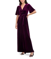 Eliza J Velvet V-Neck Short Sleeve Tie Waist Wide Leg Jumpsuit