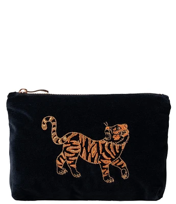 Elizabeth Scarlett Wild Tiger Charcoal Velvet Mini Pouch