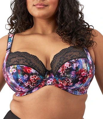 Elomi Lucie Floral Cherry Blossom Print Full Busted Underwire Stretch Plunge Bra