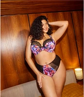 Elomi Lucie Floral Cherry Blossom Print Full Busted Underwire Stretch Plunge Bra