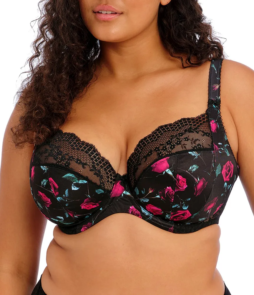 Elomi Lucie Rose Print Full Busted Underwire Stretch Plunge Bra