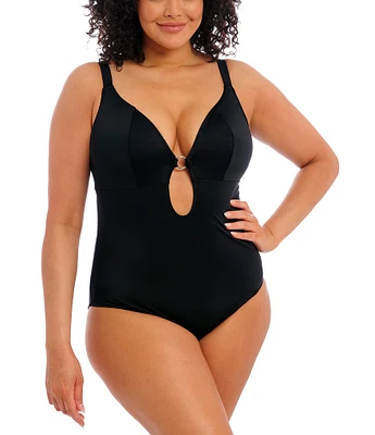 Elomi Plus Size Plain Sailing Non-Wire Bra Size Plunge V-Neck One Piece Swimsuit
