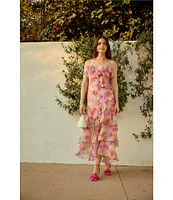 En Saison Amari Floral Print V-Neck Sleeveless Asymmetrical Hem Maxi Dress