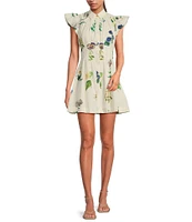 En Saison Ashley Floral Button Down Collar Neck Short Sleeve Mini Shirt Dress