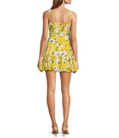 En Saison Blanca Lemon Print Square Neckline Sleeveless Tiered Mini Dress