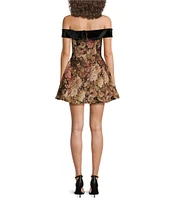 En Saison Carey Jacquard Floral Off-The-Shoulder Neck Sleeveless Mini Dress