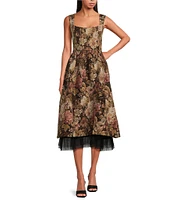 En Saison Carey Jacquard Floral Print Square Neck Sleeveless Maxi Dress