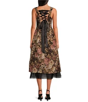 En Saison Carey Jacquard Floral Print Square Neck Sleeveless Maxi Dress