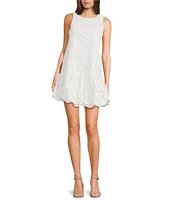 En Saison Chloe Floral Embroidered Crew Neckline Sleeveless Bubble Hem Mini Dress